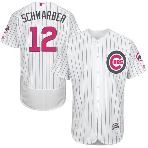 Cubs #12 Kyle Schwarber White(Blue Strip) Flexbase Authentic Collection Mother's Day Stitched MLB Jersey